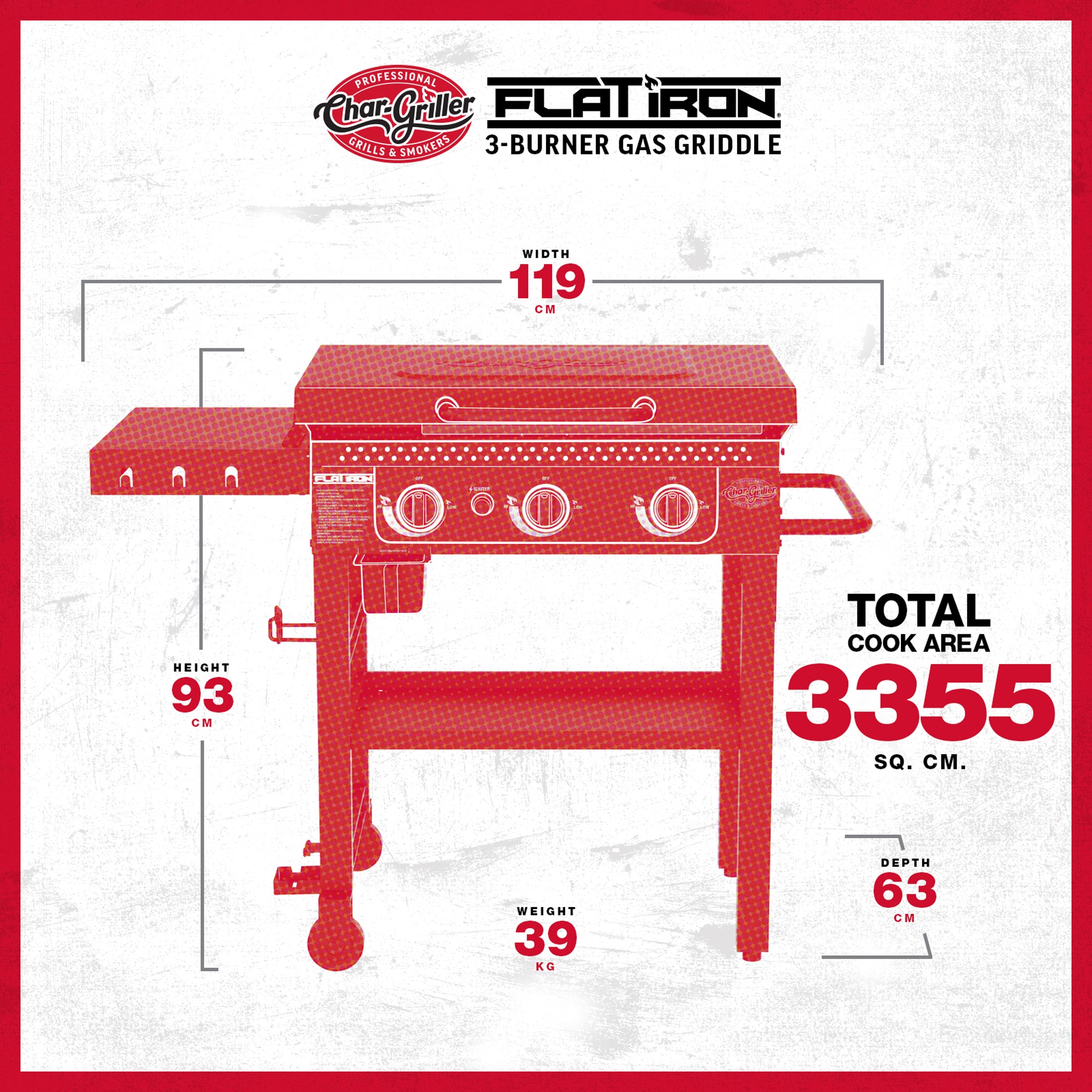 Char-griller® - Flat Iron™ 3 Burner Gas Griddle / Plancha (with UK regulator)